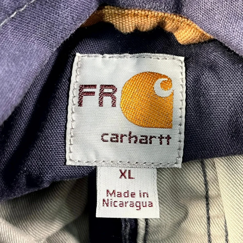 Carhartt Jacket Mens XL Blue Cotton Flame Resistant Workwear Collared Snap Front